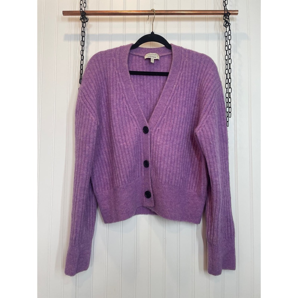 & Other Stories Alpaca Wool Blend Cropped Lilac V-Neck Button Cardigan Size L